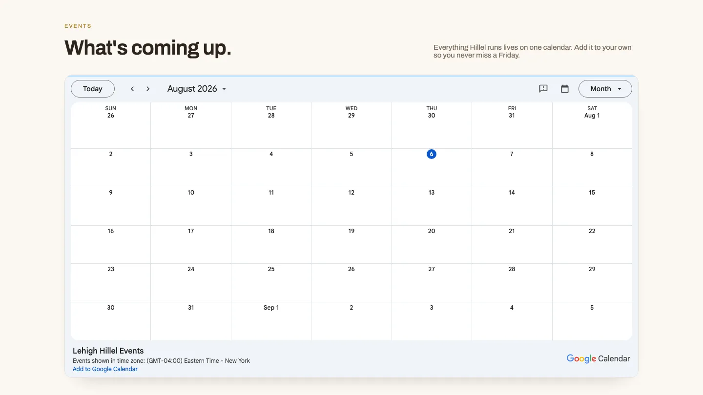 Hillel events calendar