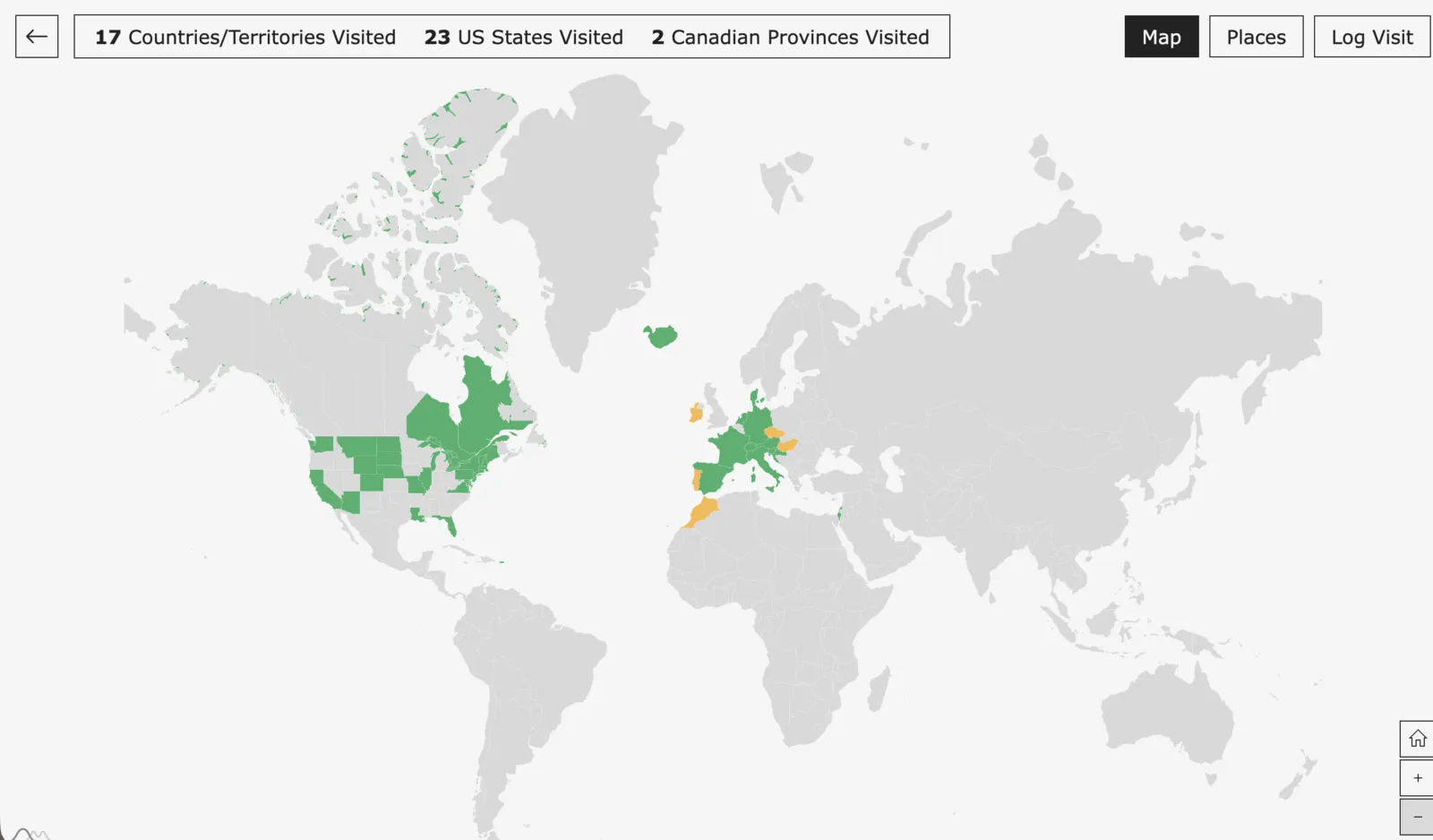 Travel Tracker map view